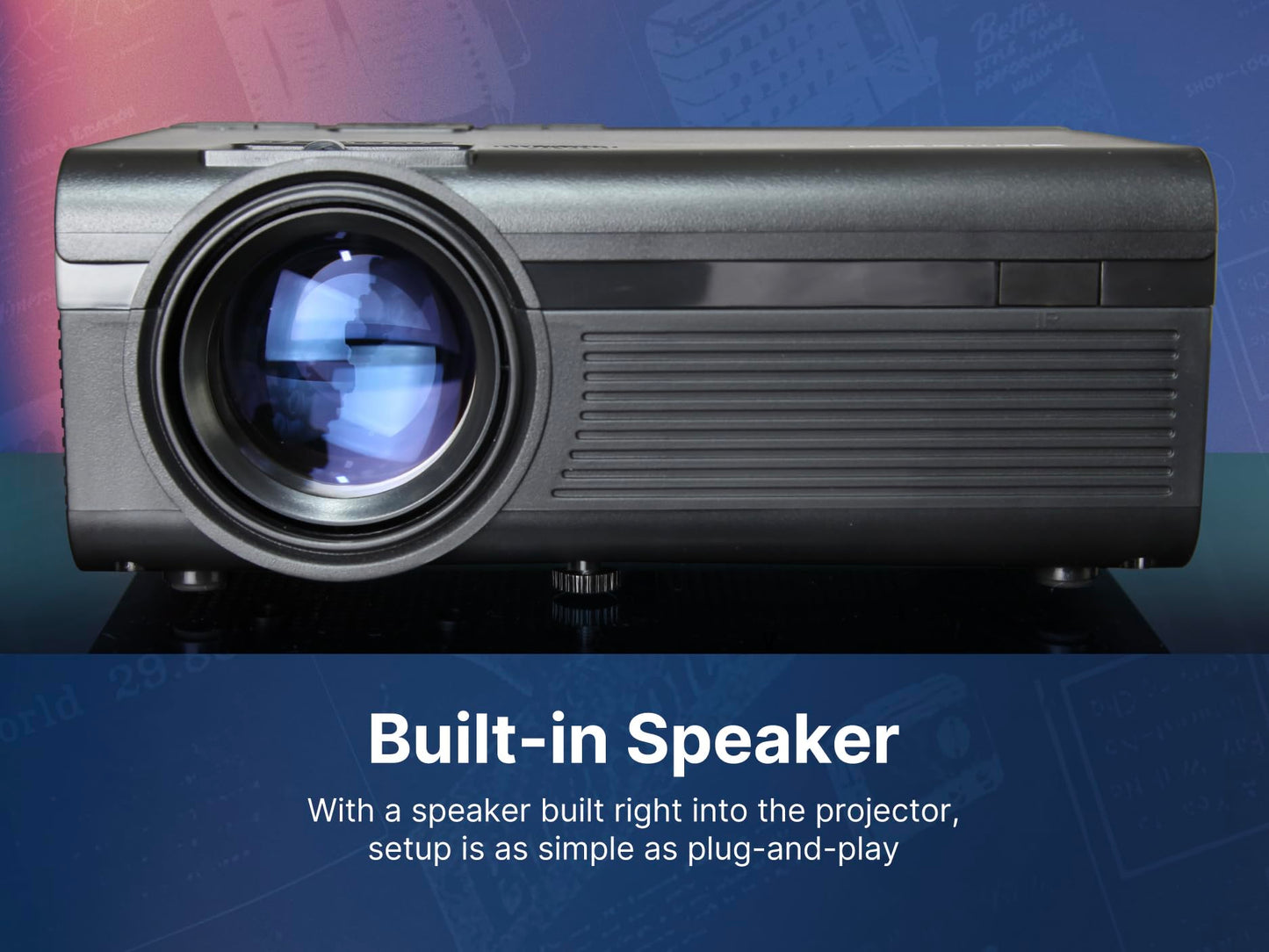 Emerson EVP-1000 Proyector LCD portátil de Cine en casa de 150 Pulgadas con entradas HDMI y USB, conectividad Bluetooth, Altavoz estéreo, Control Remoto, Ideal para Interiores y Exteriores