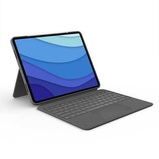 Funda con Teclado Logitech Gris iPad Pro 12.9 Pulgadas Retroiluminado con Soporte y Trackpad Click-Anywhere