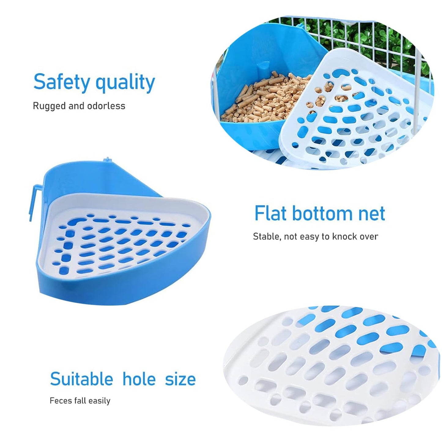 DAREGUME 2 Pcs Caja de Arena para Conejos,Orinal de Esquina Inodoro para Mascotas para Conejos Cobayas,Animales Pequeños Caja de Arena para Conejos Accesorios de Jaula(Azul)