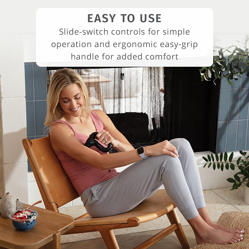 HoMedics Masajeador portátil de vibración de cuerpo completo, eficaz masaje dirigido y de cuerpo completo, niveles de intensidad alta y baja, mango ergonómico de fácil agarre, 3 accesorios intercambiables, 2 pilas AA incluidas