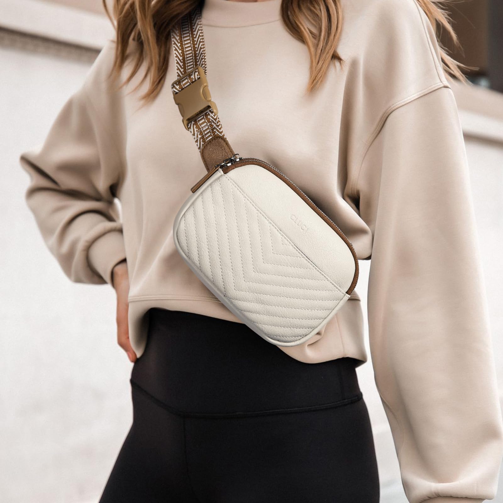 CLUCI - Riñonera para mujer, mini bolso cruzado en todas partes, correa ajustable, piel vegana, riñonera para mujer, A-1 Beige, Una talla