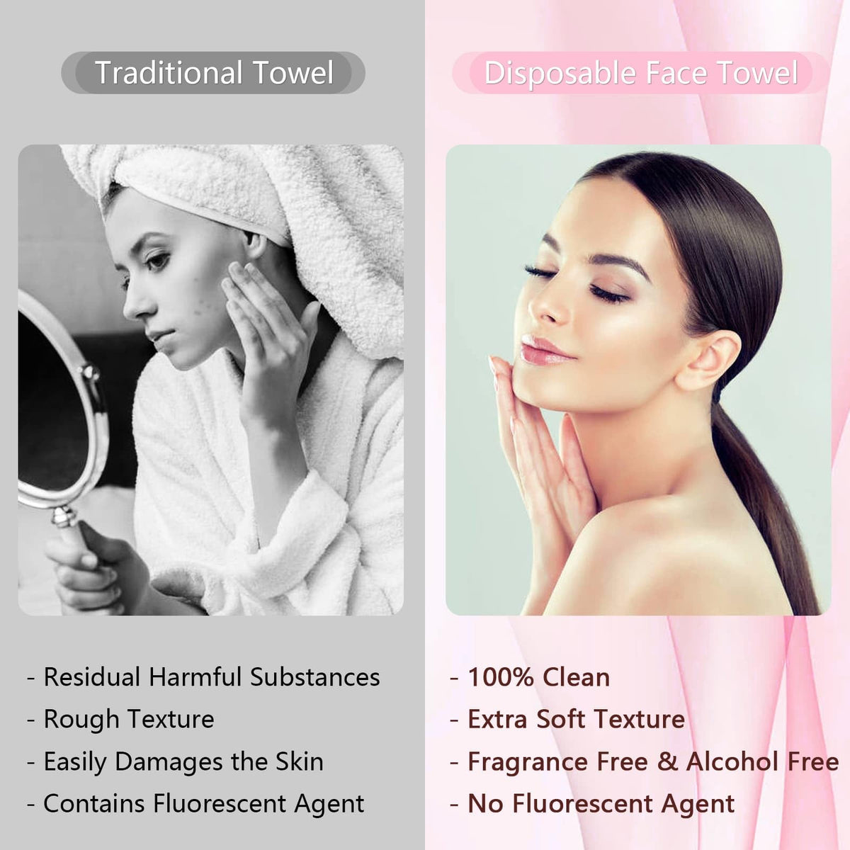 FCaeon Toallitas Faciales Desechables Comprimidas Ultra Suaves,Compressed Towel Guantes de Tocador Gruesos, Toallitas de Algodón para Desmaquillaje de Viaje, Piel Sensible, Cuidado(200 Unidad Rosa)