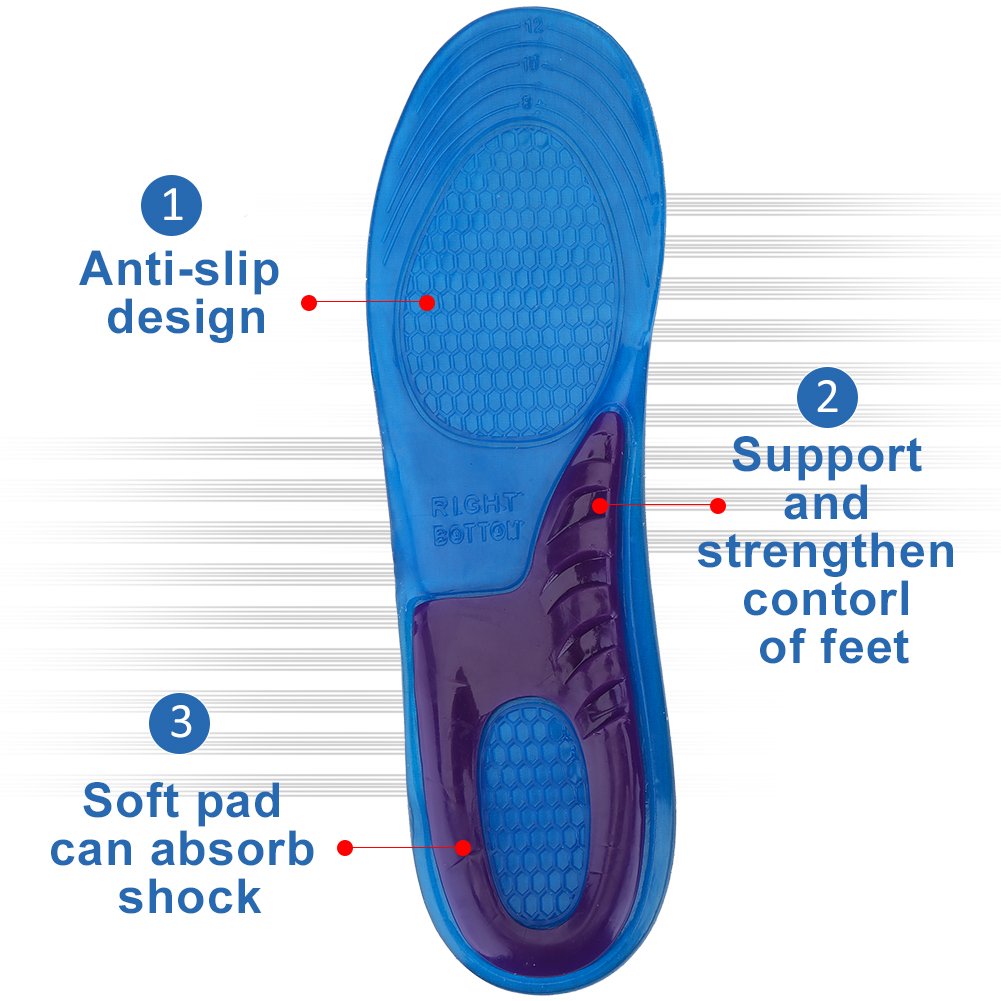 Plantillas de silicona Plantillas unisex de cuerpo entero Plantillas deportivas suaves y ortopodicas anti-shock para la fascitis plantar Soporte para el arco y dolor los pies(S)