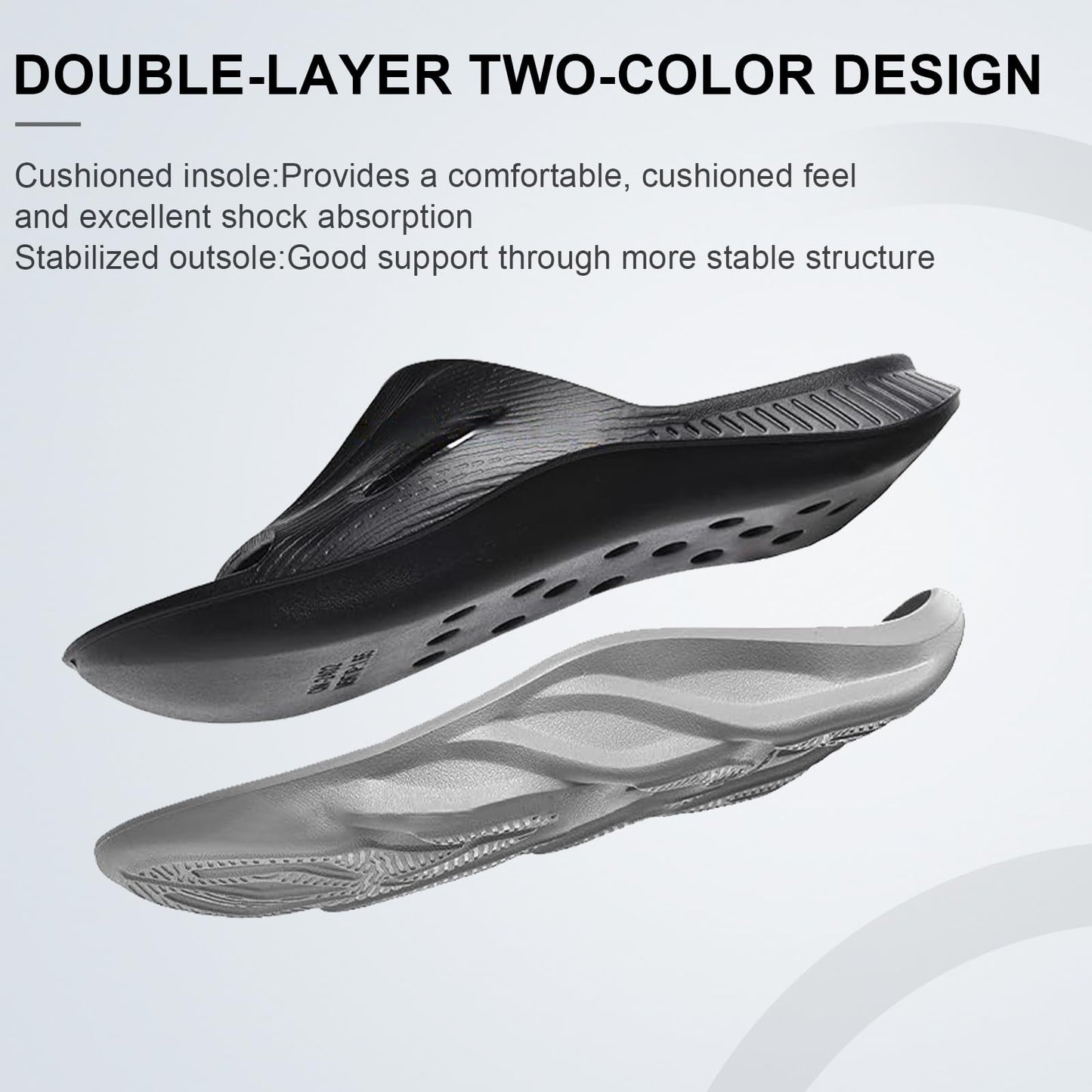 AnyuTech Sandalias de recuperación con soporte de arco, ortopédicas de cojín grueso para mujer, para fascitis plantar, ligeras, cómodas, para hombre, para interiores y exteriores, Negro Gris, 25.5 cm