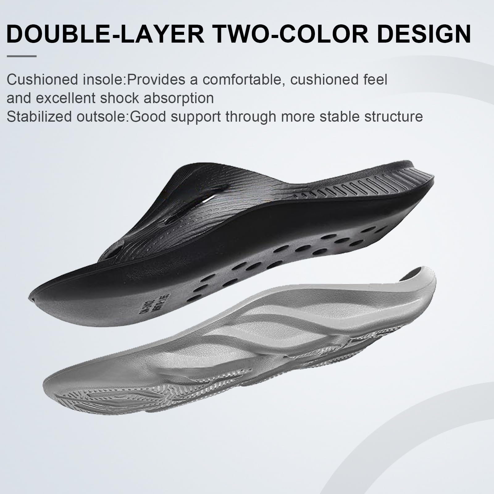 AnyuTech Sandalias de recuperación con soporte de arco, ortopédicas de cojín grueso para mujer, para fascitis plantar, ligeras, cómodas, para hombre, para interiores y exteriores, Negro Gris, 25.5 cm