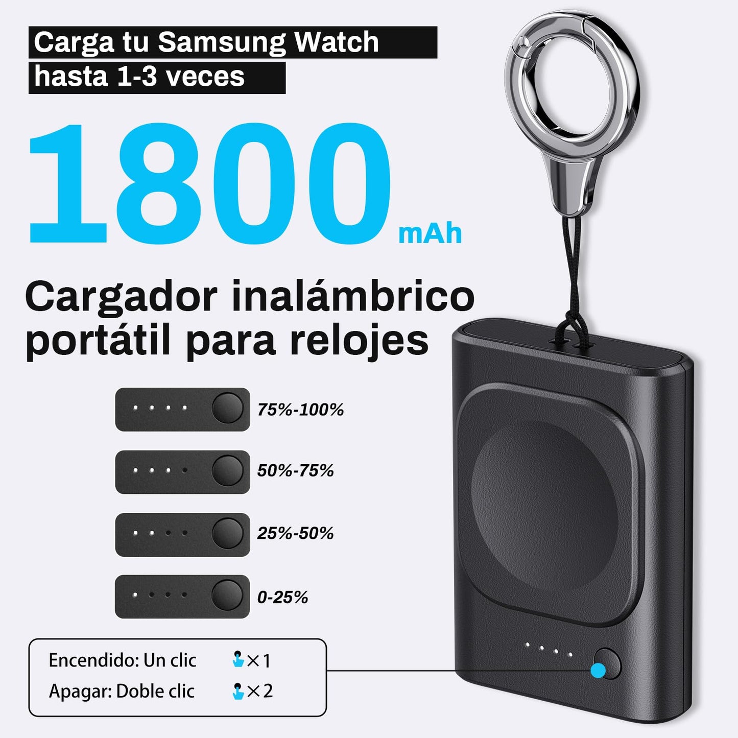 Cargador para Samsung Galaxy Watch 8/8 Classic/Ultra/7, Cargador portátil de 1800 mAh para Galaxy Watch FE/6/6 Classic/5/5 Pro/4/3/Active 2, para Samsung Gear S3/Sport Watch Charger con Llavero