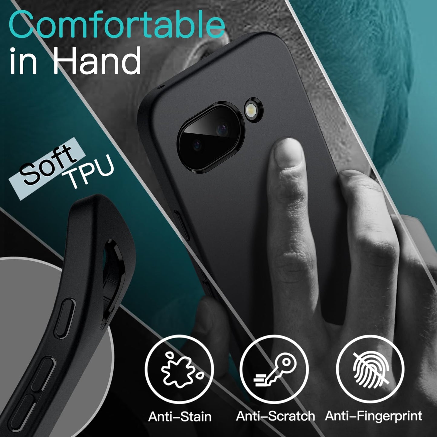 JETech Funda Fina para Google Pixel 9a 6.3 Pulgadas 2025, Carcasa Delgada Suave TPU con Acabado Mate, Antigolpes (Negro)