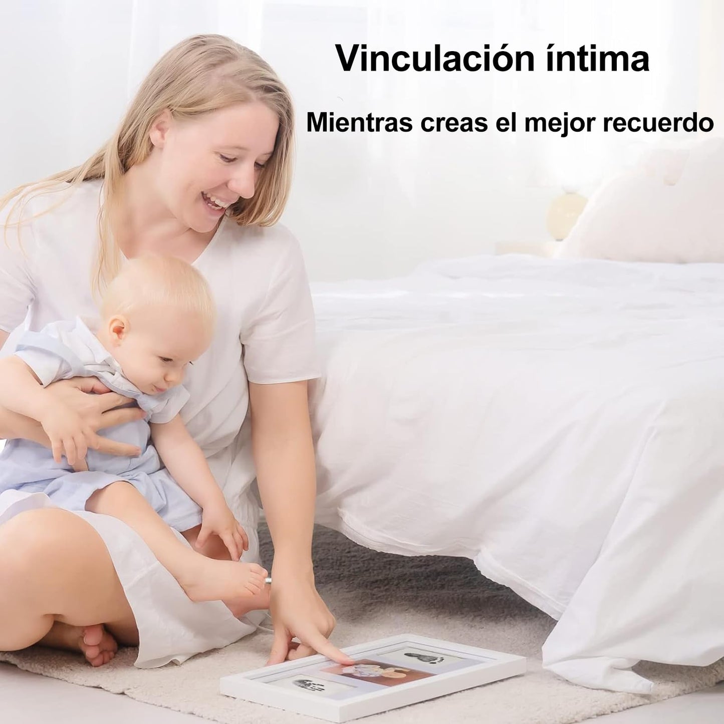 Marco foto y huellas recuerdo de bebe, Kit de mano y huella de bebé con kit de mano y huella sin tinta*1, Tres hojas de papel blanco, Cinta adhesiva de doble cara*1, Regalos de baby shower para mamá