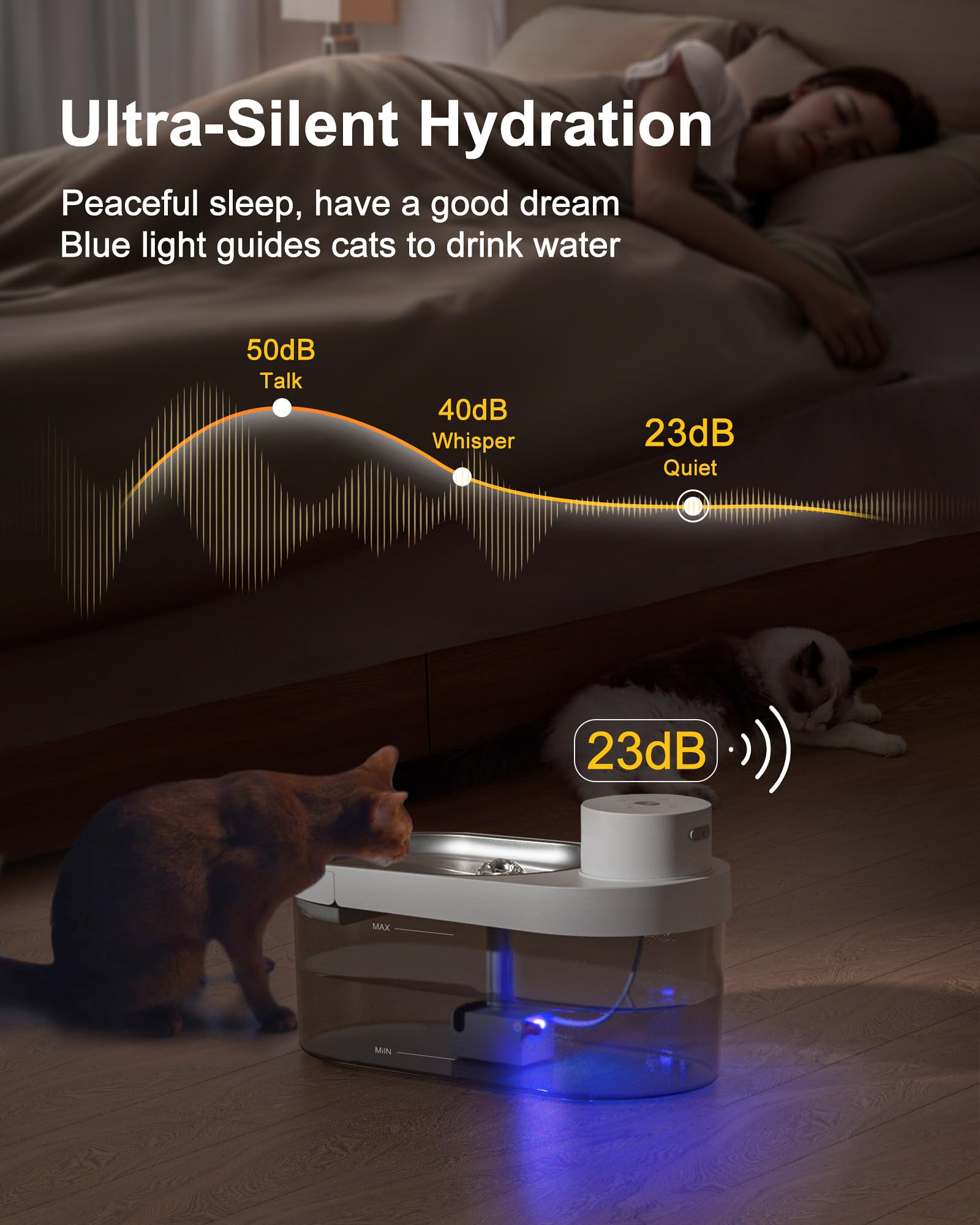 iweepet Fuente de agua para gatos inalámbrica y ultra silenciosa de acero inoxidable, fuente para mascotas que funciona con batería de 5000 AMH con 3 modos de flujo, fuente de agua de gran capacidad d
