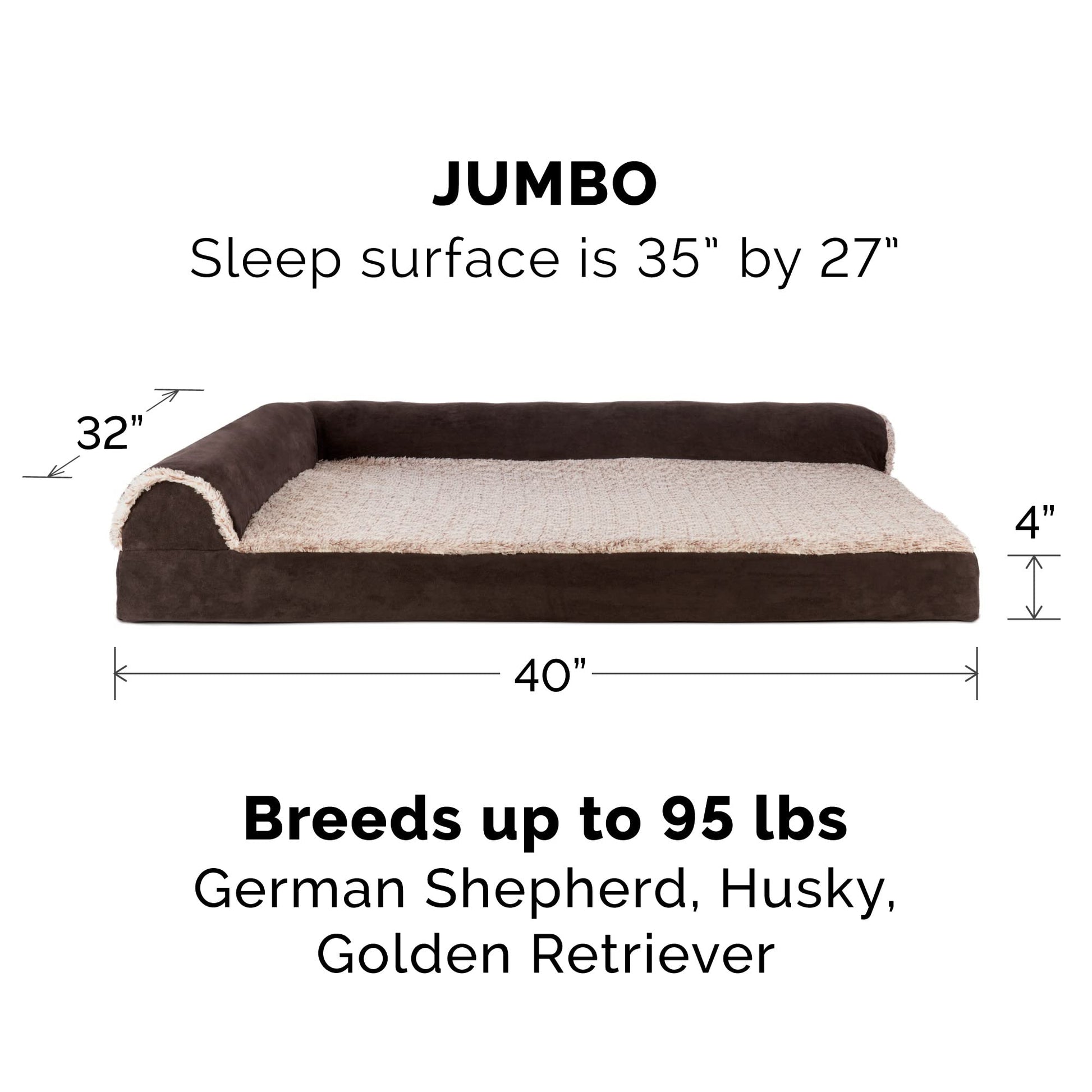 Furhaven Funda de Cama de Repuesto para Mascotas, sofá de Dos Tonos de Piel de Felpa y Gamuza Lavable, Funda de Cama para Perro, Espresso, Jumbo (XL)