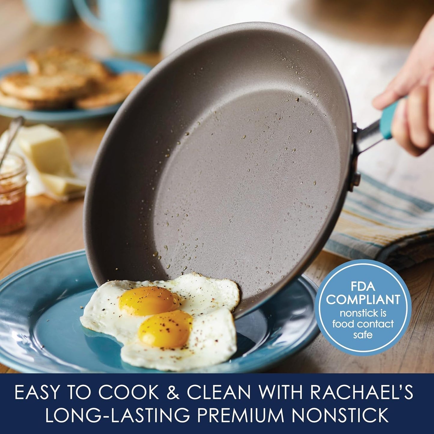 Batería de Cocina Rachael Ray Azul Aqua Porcelana Dura Antiadhesiva 12 Piezas