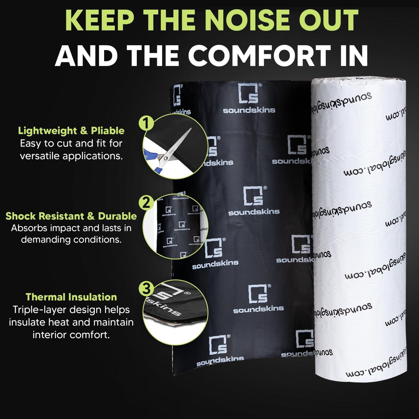 Material de Amortiguación de Sonido Soundskins Negro Triple Capa para Coche