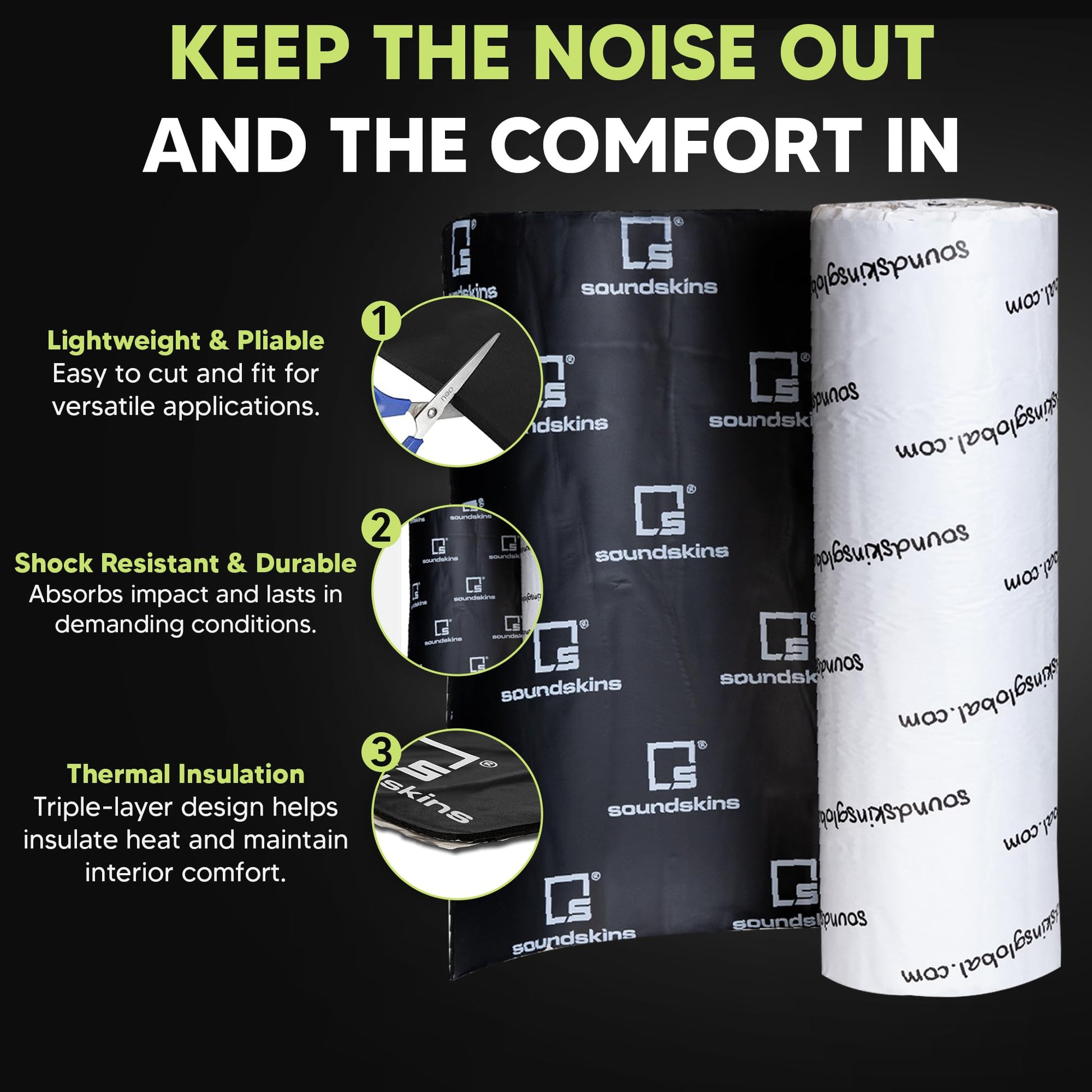 Material de Amortiguación de Sonido Soundskins Negro Triple Capa para Coche