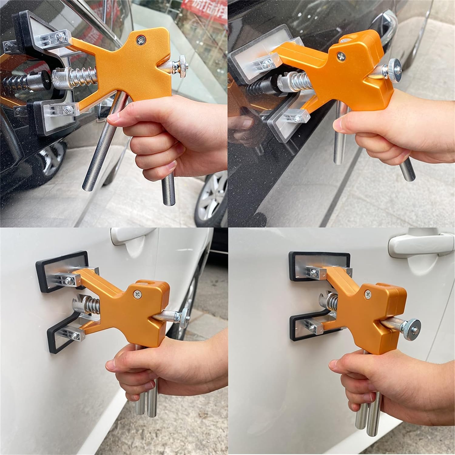 Herramienta de Reparación de Abolladuras de Automóviles,Traje de reparación de abolladuras de granizo。Ancho ajustable, ascensor dorado,Sacadores, martillos y otros accesorios, (38 piezas)