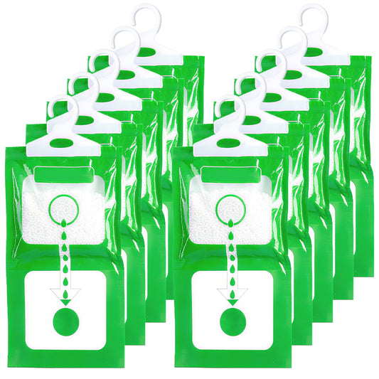 Paquete de 10 Bolsas Antihumedad Colgantes, Deshumidificador para la Humedad - Absorbedor de Humedad Sin Fragancia, Proceso Visible, Previene Moho en Closet, Baño, Cocina, Sótano y Lavadero