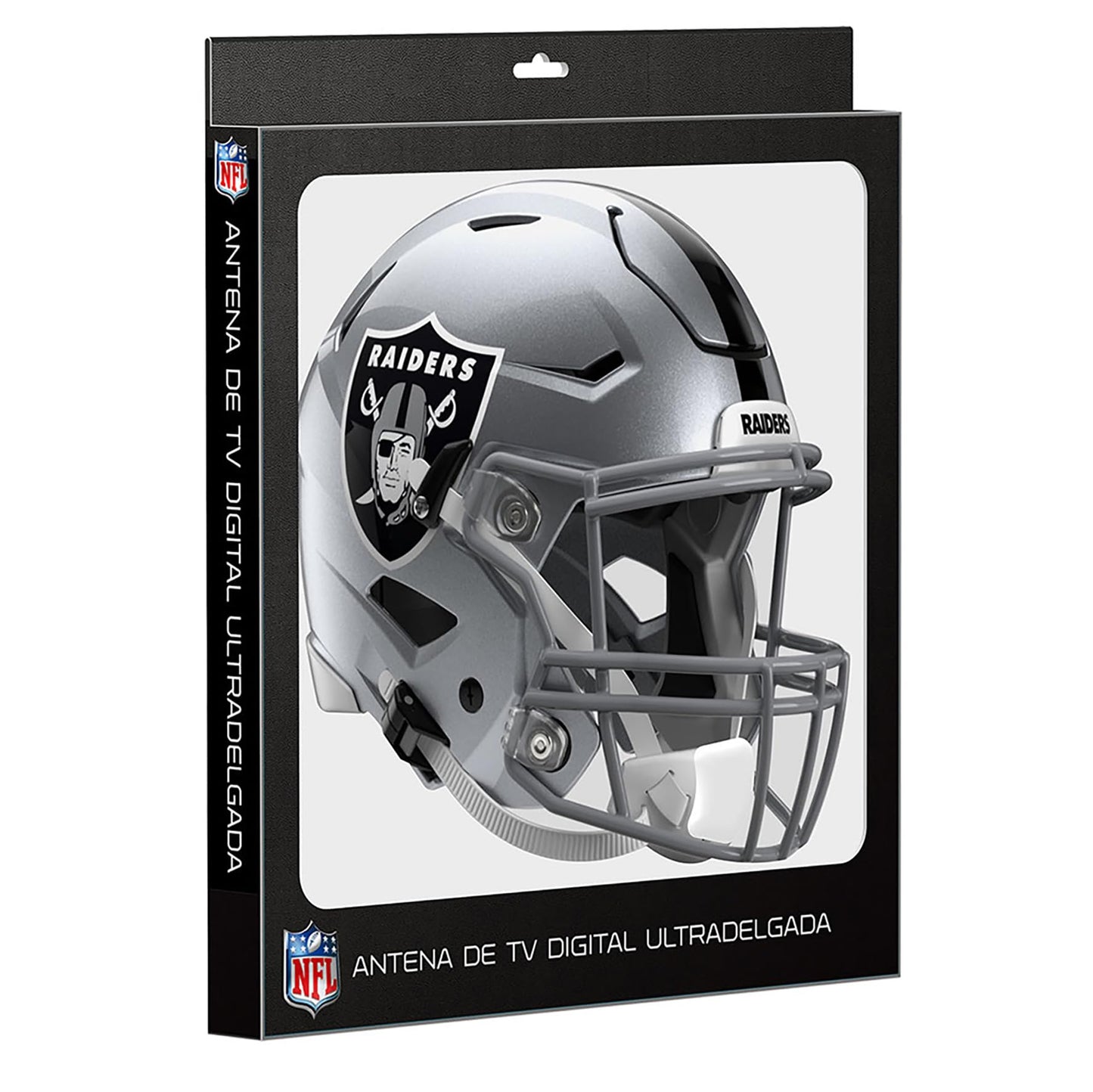 NFL Antena Digital HD para TV, Las Vegas Raiders, Diseño de Casco, Ultradelgada de Alta Definición + Cable Coaxial de 5 Metros - Licencia Oficial