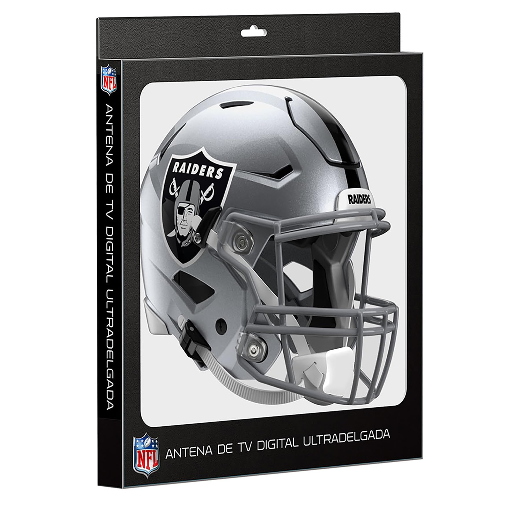 NFL Antena Digital HD para TV, Las Vegas Raiders, Diseño de Casco, Ultradelgada de Alta Definición + Cable Coaxial de 5 Metros - Licencia Oficial
