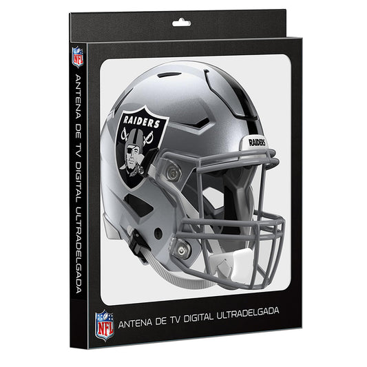 NFL Antena Digital HD para TV, Las Vegas Raiders, Diseño de Casco, Ultradelgada de Alta Definición + Cable Coaxial de 5 Metros - Licencia Oficial