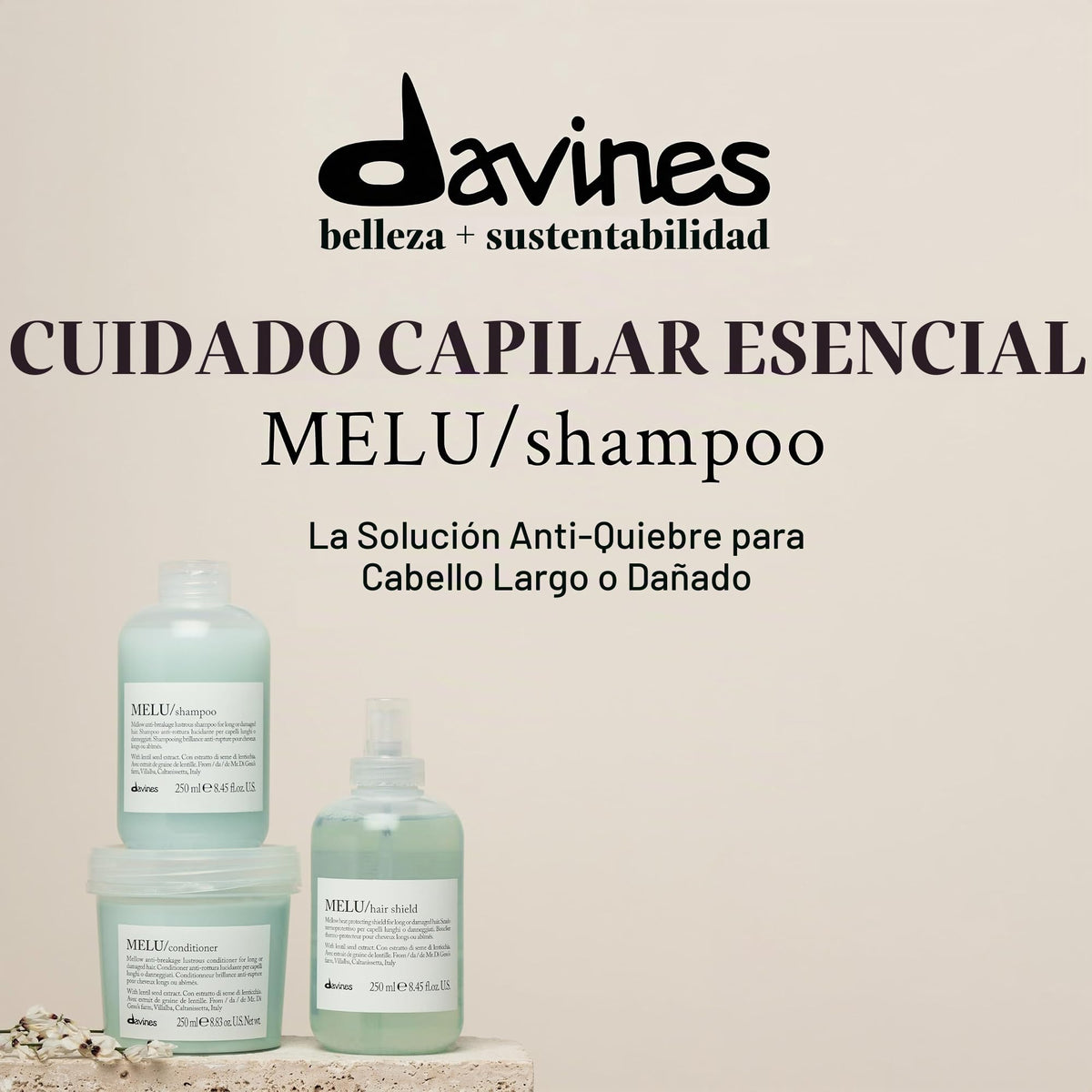 Davines MELU| Shampoo Anti-quiebre para Cabello Largo o Dañado | 250 ml