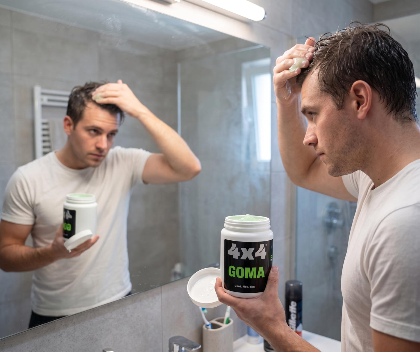 4x4 Profesional Goma para Cabello, Gel de Fijación Intensa para Peinados Radicales, Larga Duración, Tamaño Barbería 1 kg