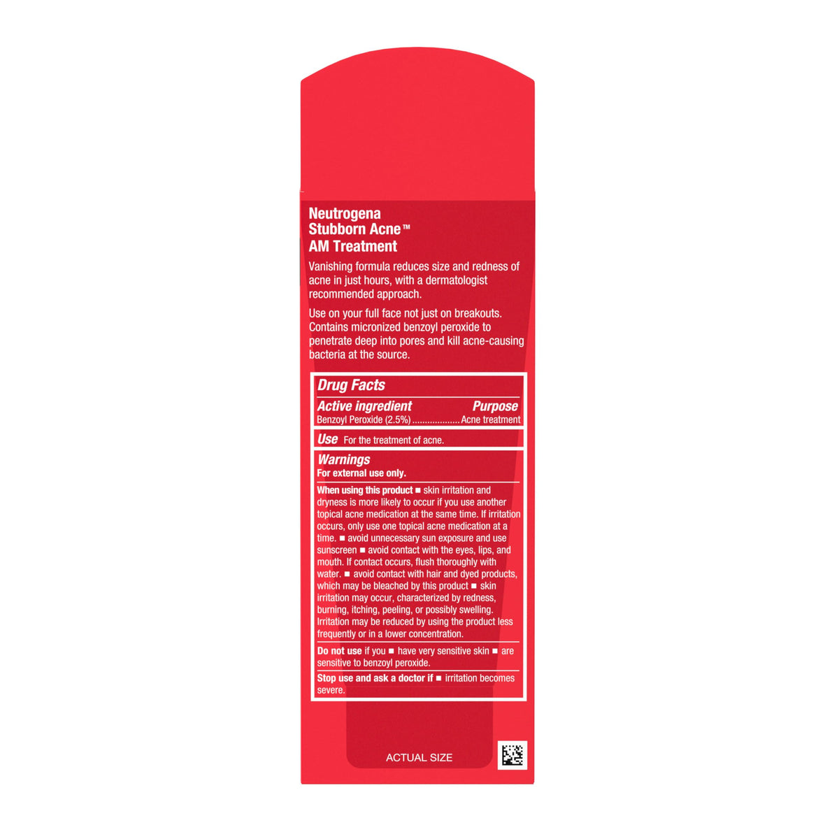 Neutrogena Stubborn Acne AM Face Treatment with Micronized Benzoyl Peroxide Acne Medicine, Oil-free Daily Facial Treatment to Reduce Size & Redness of Breakouts, Paraben-free, Ounce