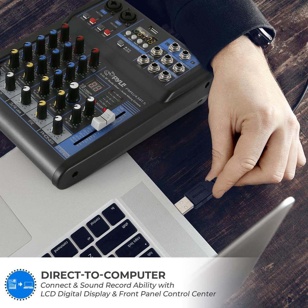 Consola Mezcladora de Audio Pyle USB Bluetooth para DJ Studio Streaming