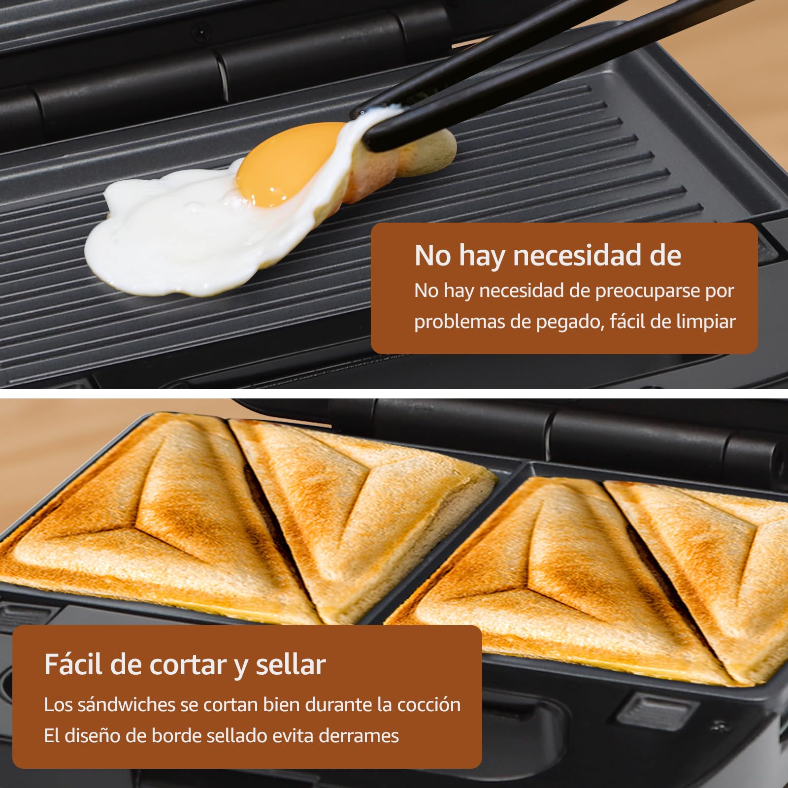 Aigostar Sandwichera Electrica 4 en 1, prensa de panini de doble cara, Recubrimiento Antiadherente, Con luz indicadora y fácil de limpiar, Termostato.