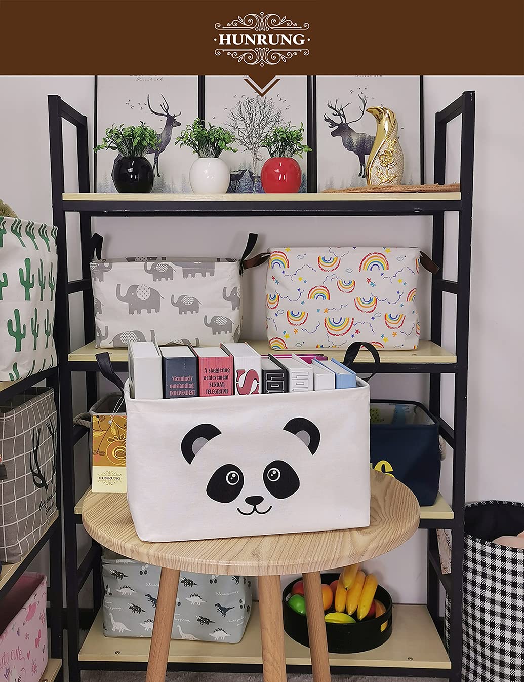 HUNRUNG - Cesta de Almacenamiento Rectangular de Lona para Mascotas, Juguetes, Libros, Ropa, Perfecto para Habitaciones Infantiles, Sala de Juegos, casetas, Rectangle Panda