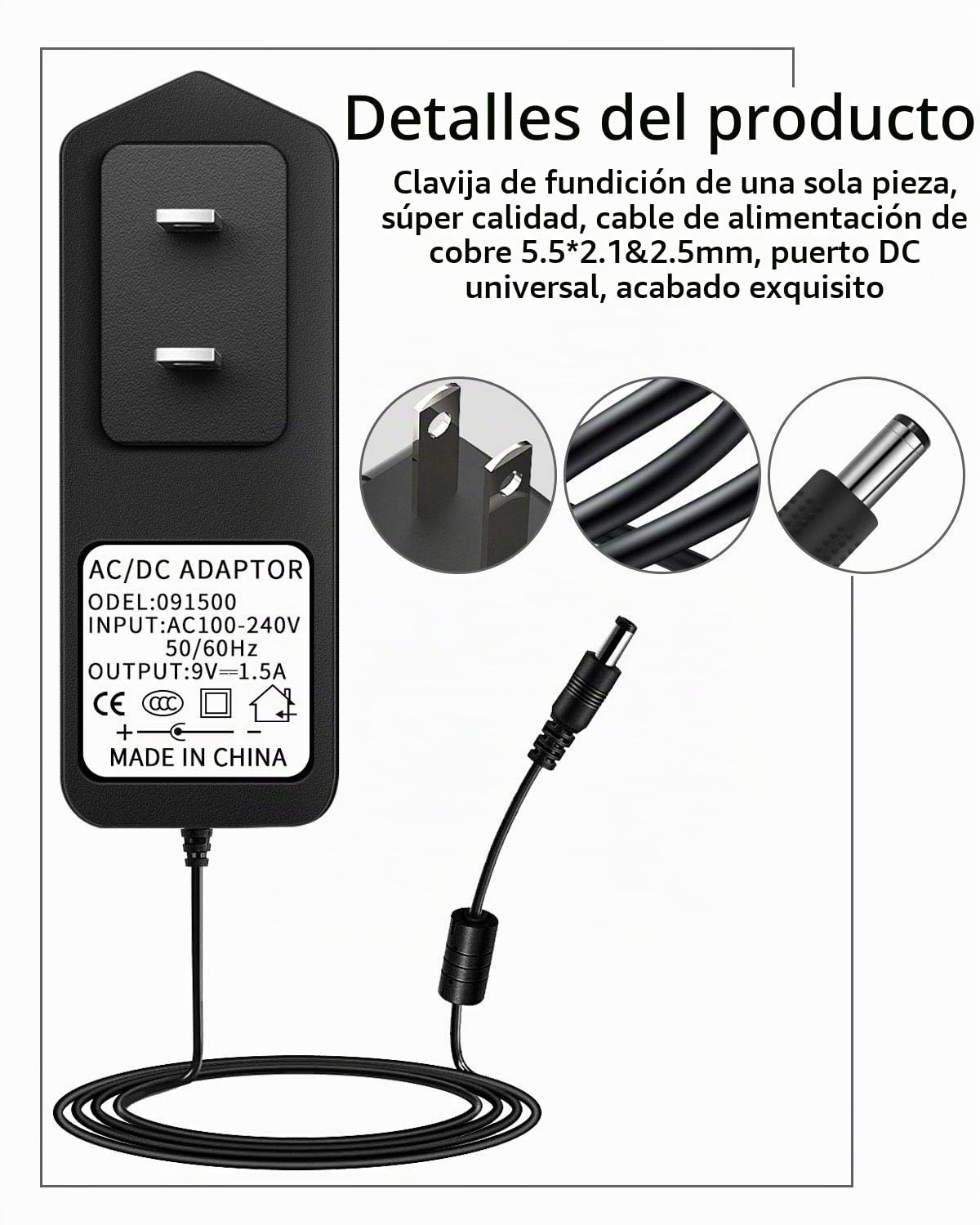 Adaptador de Corriente 9V1.5A Negro Alta Eficiencia