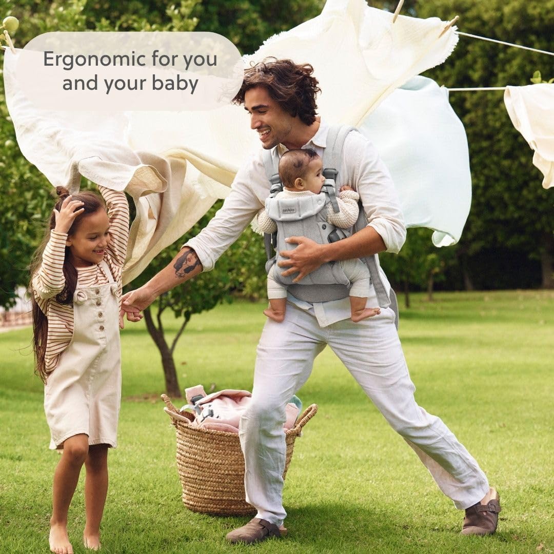 BabyBjörn Canguro Portabebé Harmony, Tejido Jaspeado, Gris claro | Ergonómico, para recién nacidos hasta los 3 años (3.2–15 kg), 4 posiciones, posición de piernas ajustable, suave y cómodo