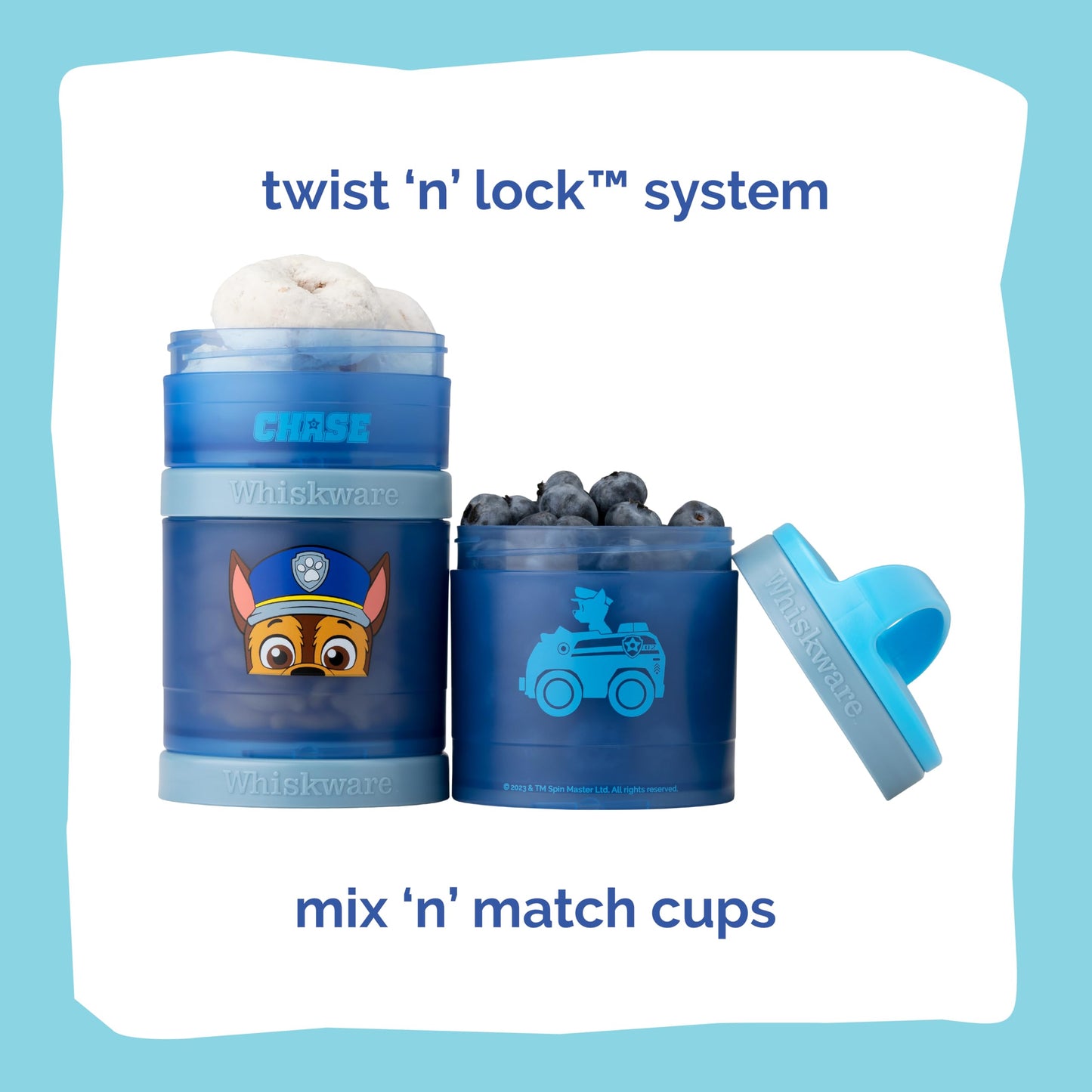 Whiskware Paw Patrol - Recipientes apilables para bebés, niños y niños, recipientes de almacenamiento de alimentos duraderos para guardería, viajes en coche y avión, aptos para lavaplatos, persecución