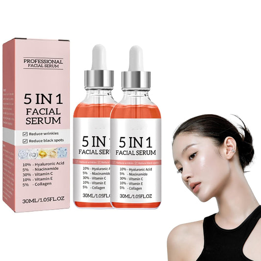 Potente Sérum Facial Antiedad 5 en 1,Suero Facial de Vitamina C con Niacinamida,Serum Facial Antiedad con Colágeno,Serum Facial de Vitamina C con Ácido Hialurónico(2Pcs)