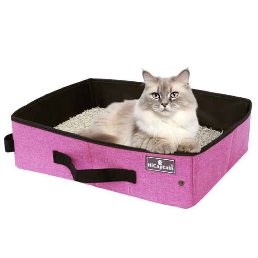 HiCaptain - Caja de arena portátil de viaje para gatos, caja de arena plegable a prueba de fugas para viajar en coche, bandeja plegable para gatos medianos, resistente, ligero y rosa