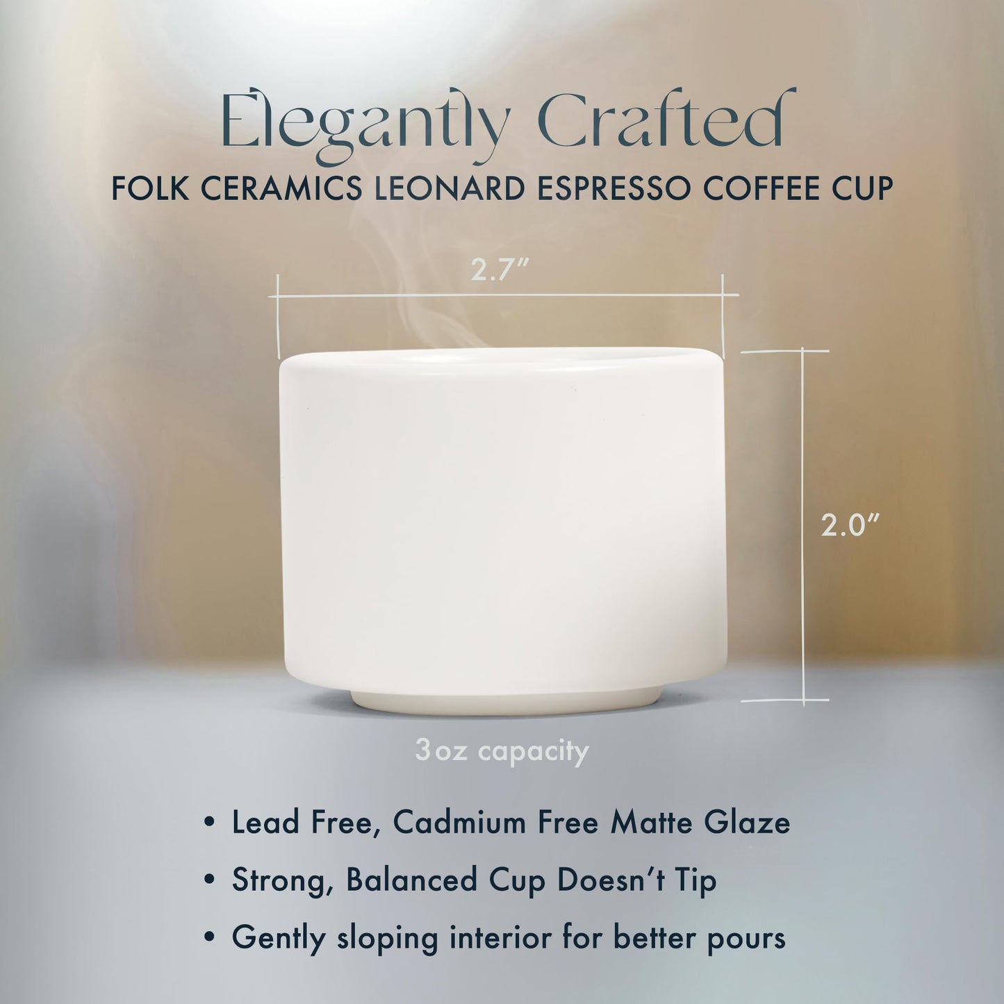 Folk Ceramics Leonard Tazas de café expreso de cerámica | Modernas tazas apilables demitasse para espresso, paredes gruesas, sin mango, duraderas, aptas para lavaplatos y microondas, juego de 2, 3