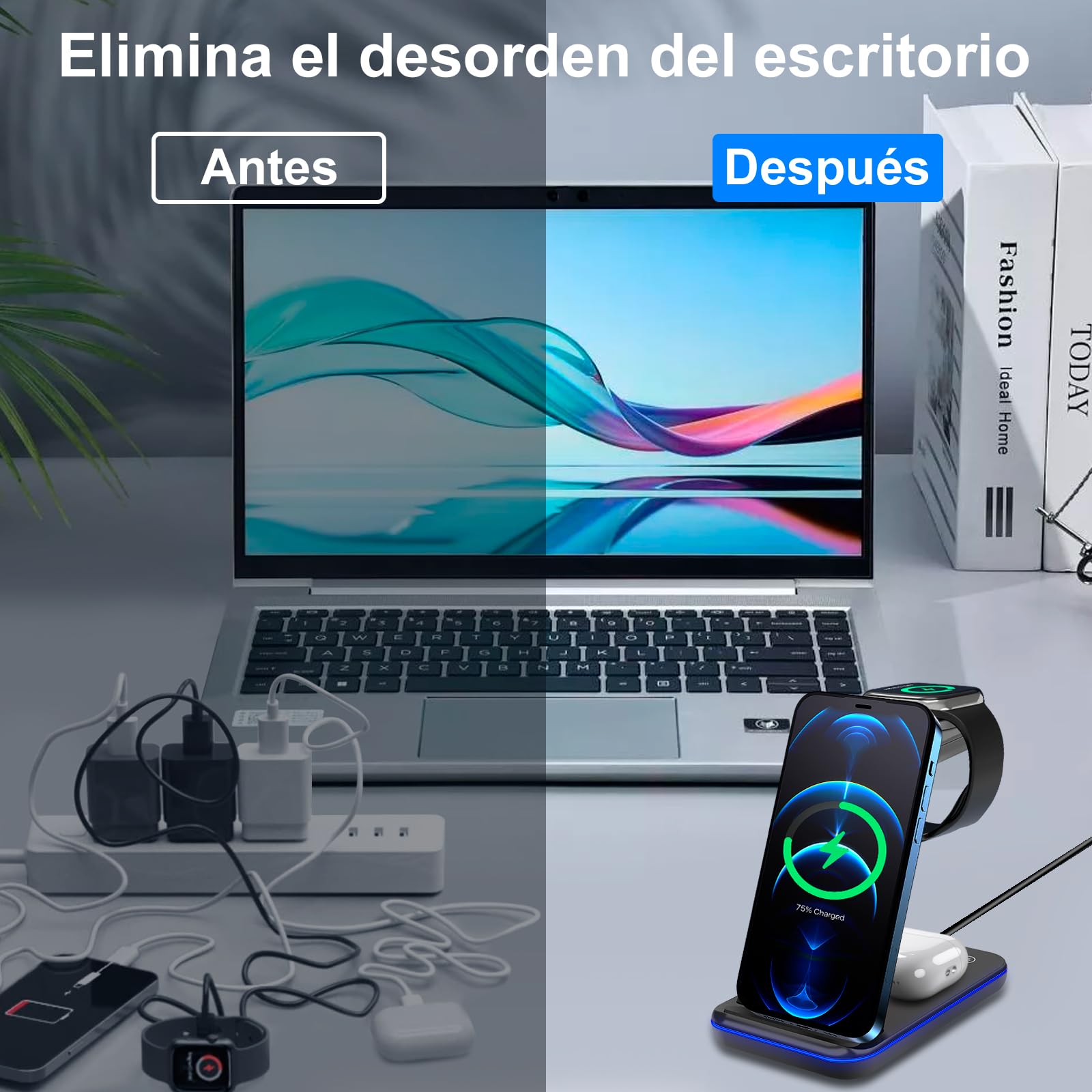 Lostrain Cargador Inalámbrico 3 en 1,Estación de Carga inalámbrica con 18W Qi Carga para iPhone 15/14/13/12/11/XR/XS/8,Huawei,Xiaomi,Airpods 3/2/Pro,Soporte de Carga con Multi-Protección