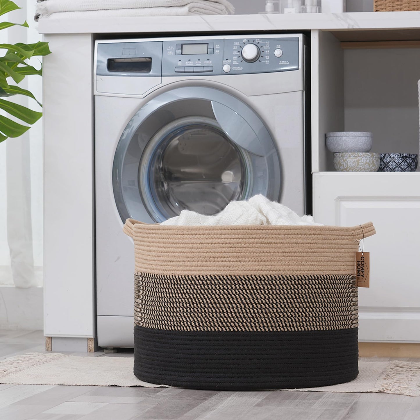 COMFY-HOMI XXXL - Cesta grande de lavandería con cuerda de algodón para guardería, cestas de manta, cesta de lavandería para sala de estar, organizador de almacenamiento de juguetes para perros,