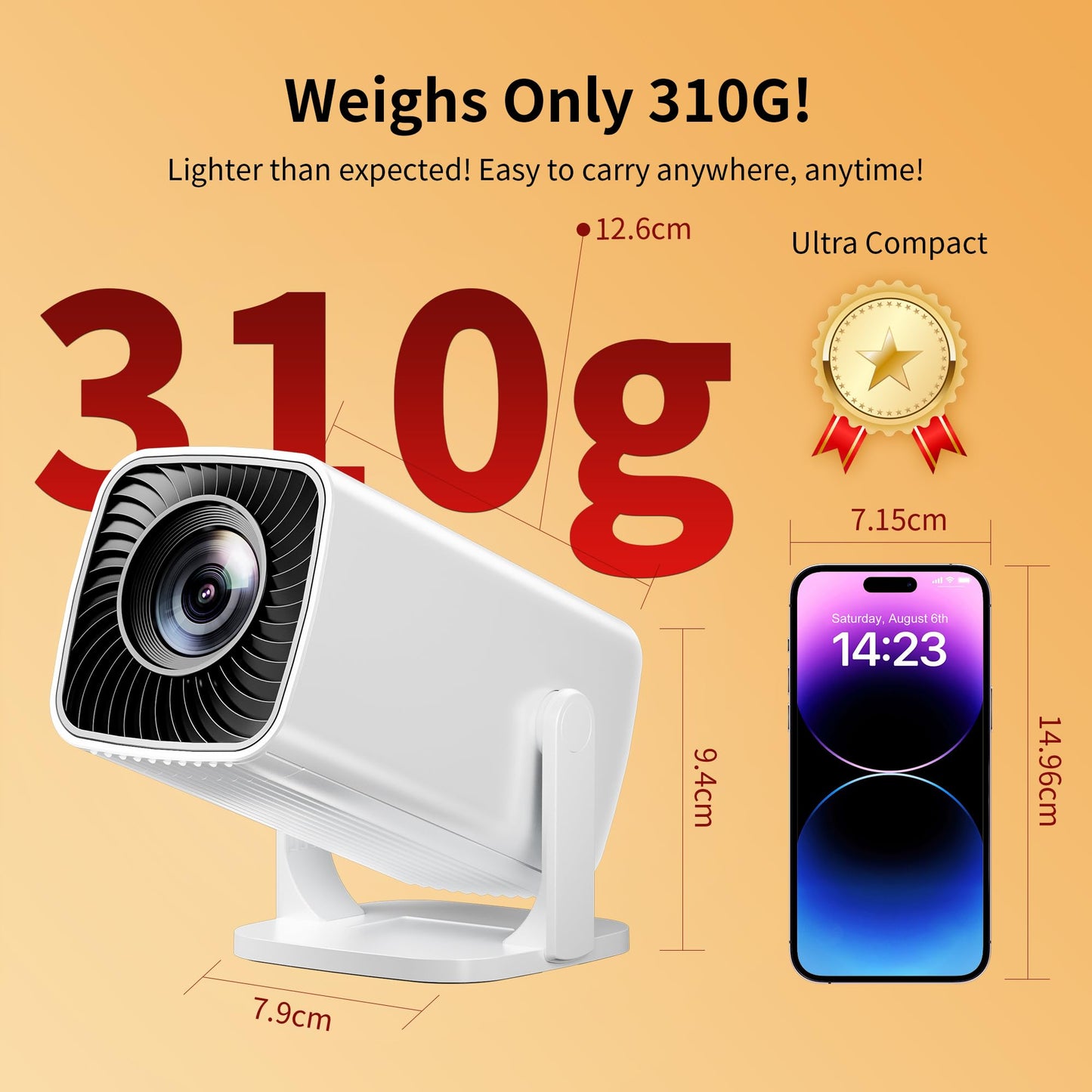 Sainyer Mini Proyector Portátil 4K y Full HD 1080P, Proyector de Rotación de 270°, Compatible con Smartphone, TV Stick, PS4, HDMI, USB (Sin WiFi o Bluetooth), Color Marfil
