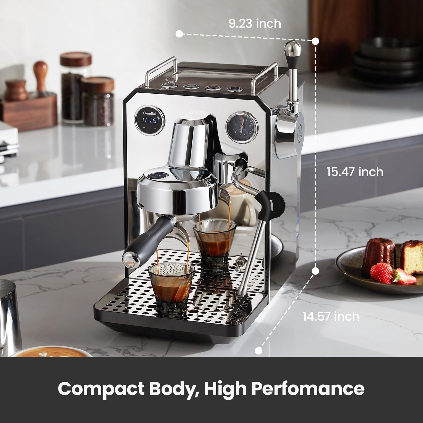Máquina de café expreso, máquina de café espresso semiautomática profesional de 15 barras con espumador de leche y tanque de agua extraíble de 64 onzas, doble visualización, para capuchino, café con