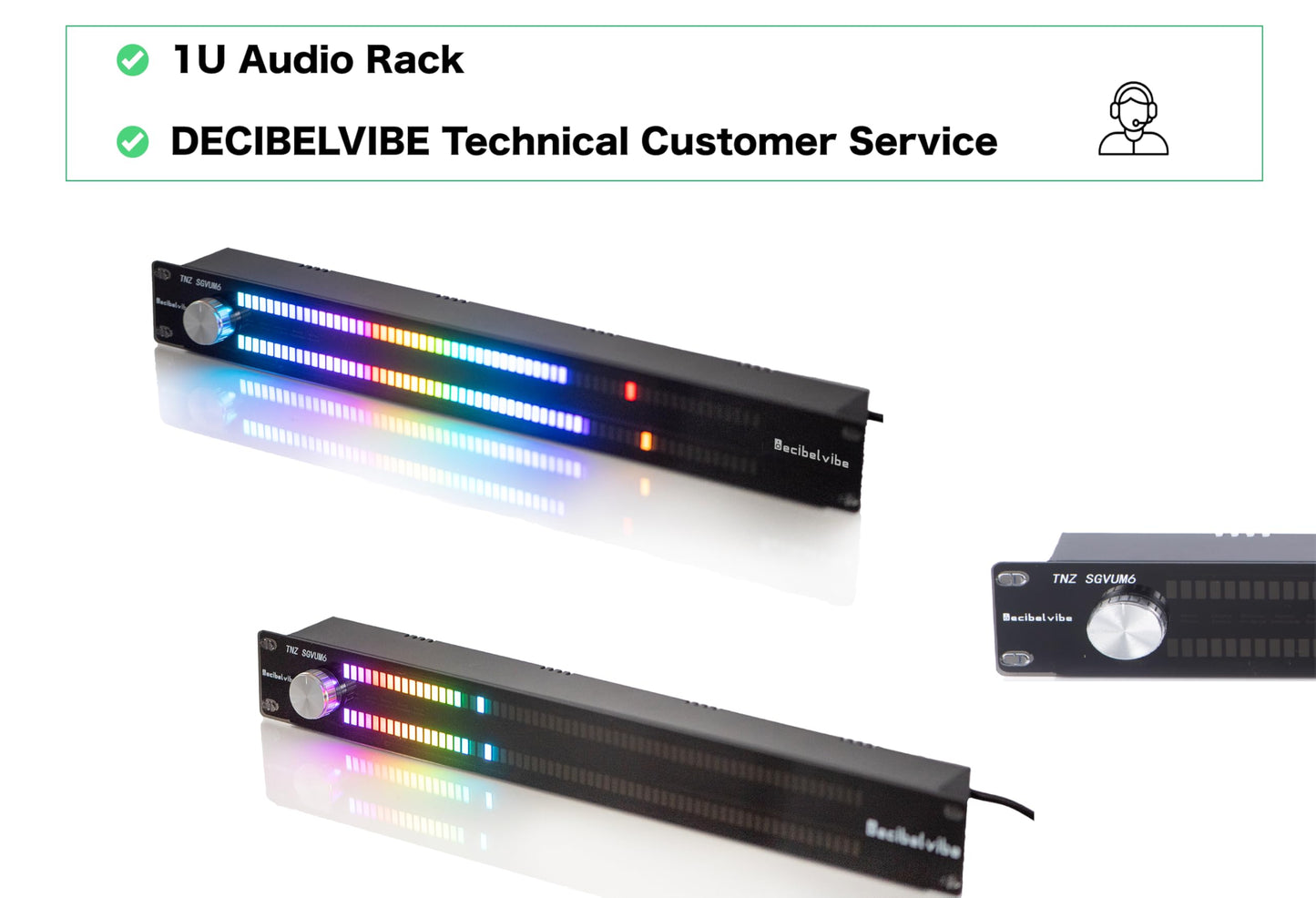 Decibelvibe TNZ SGVUM6 - Medidor de Audio gráfico VU con Entrada y Salida Auxiliar RCA/3.5, Entrada inalámbrica a través de un micrófono Integrado, con 19 Colores para el hogar, Profesionales (Plata)