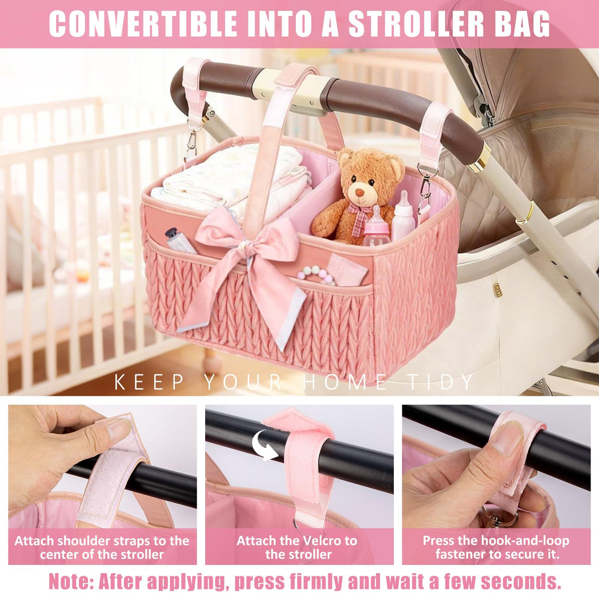 HLWDFLZ Organizador de pañales para bebé, Cesta Grande para pañales con Correa de Hombro Ajustable, Bolsa de Viaje portátil para automóvil con Clips para Cochecito, Esencial para recién Nacidos G