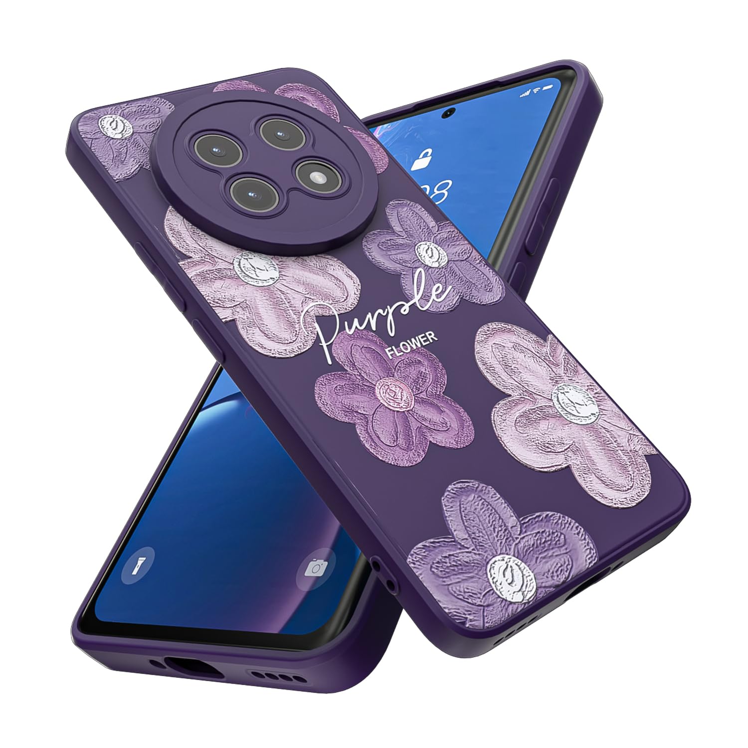 Threehao Funda para Realme 13 Pro y Realme 13 Pro+ Plus Case Uso Rudo, Ultra Delgado Flexible Púrpura Suave TPU Silicona Carcasa con Moda Aesthetic Dibujos Flores, Antigolpes Anti-arañazos Protectora