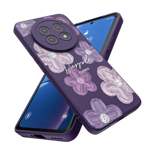Threehao Funda para Realme 13 Pro y Realme 13 Pro+ Plus Case Uso Rudo, Ultra Delgado Flexible Púrpura Suave TPU Silicona Carcasa con Moda Aesthetic Dibujos Flores, Antigolpes Anti-arañazos Protectora