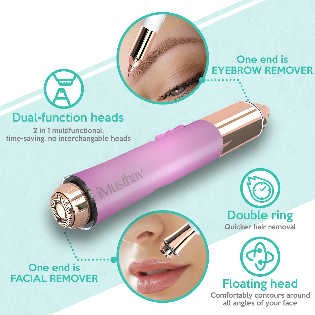 Removedor 2‑en‑1 de Vello para Cejas y Facial para Mujer, Indoloro Flawless