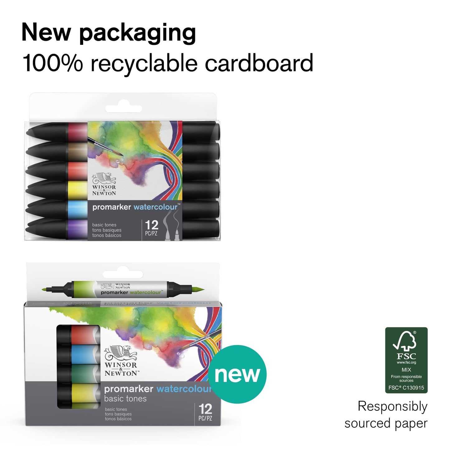 Winsor & Newton 290165 Promarker - Rotulador de acuarela, juego de 12, tonos básicos, 12 unidades