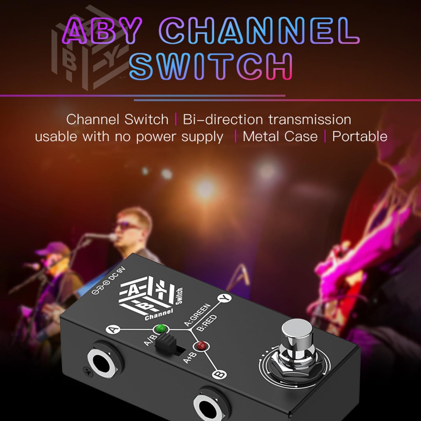 BUZHI Pedales de guitarra ABY Box Selector de línea AB Switch Mini pedal de efecto de guitarra Transmisión bidireccional Carcasa de metal Soporte antideslizante Modos A/B o A y B