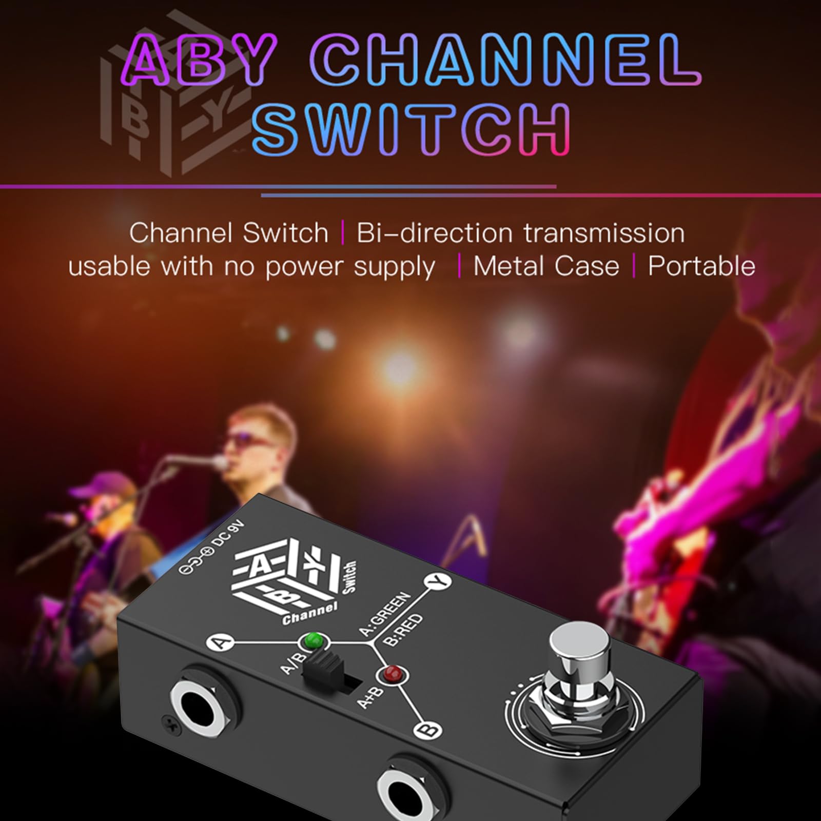 BUZHI Pedales de guitarra ABY Box Selector de línea AB Switch Mini pedal de efecto de guitarra Transmisión bidireccional Carcasa de metal Soporte antideslizante Modos A/B o A y B