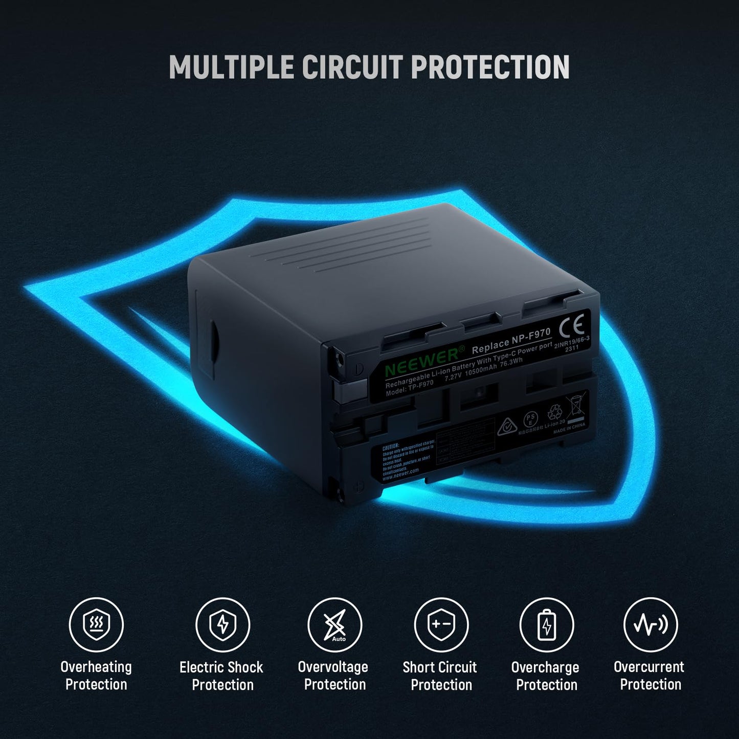 Batería de Repuesto NEEWER Gris 10500mAh NP-F970 Recargable para Videocámara LED