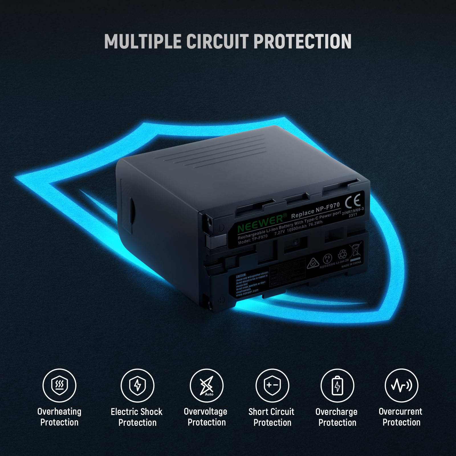 Batería de Repuesto NEEWER Gris 10500mAh NP-F970 Recargable para Videocámara LED