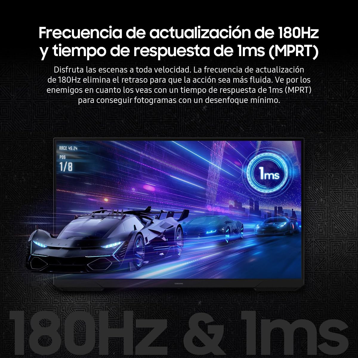 Samsung 24" Odyssey Monitor G30D FHD 180Hz, Tiempo de Respuesta de 1 ms (MPRT), AMD FreeSync, Resolución Full HD LS24DG300ELXZX
