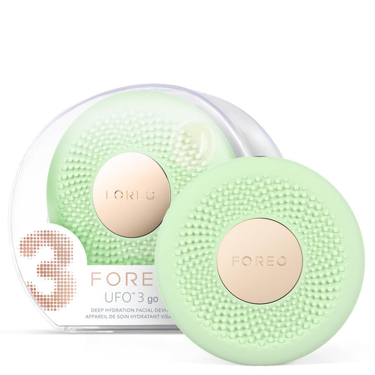 FOREO UFO 3 go, mascarilla facial de viaje - Hidratante facial - Cuidado de la piel antiedad - Luz LED de espectro completo y luz roja - Masajeador facial T-Sonic - Con app - Pistachio